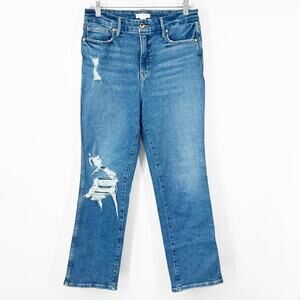 Good American High Rise Straight Leg Jeans Distressed
